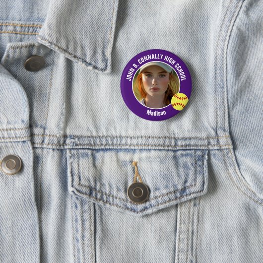 Purple Softball Player Photo High School Spirit Ronde Button 5,7 Cm (In situ)