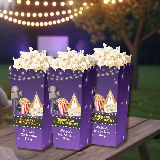 Purple Sparkling Movie Night Thank You Popcorn Bedankdoosjes