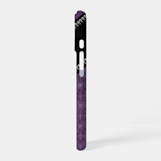 Purple Spiderweb Pattern Custom Name & Skulls iPhone 16 Hoesje (Linkerkant)