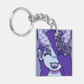 Purple spooky girl smile pixelart, Pixel Art Sleutelhanger (Voorkant Links)