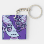 Purple spooky girl smile pixelart, Pixel Art Sleutelhanger (Achterkant)