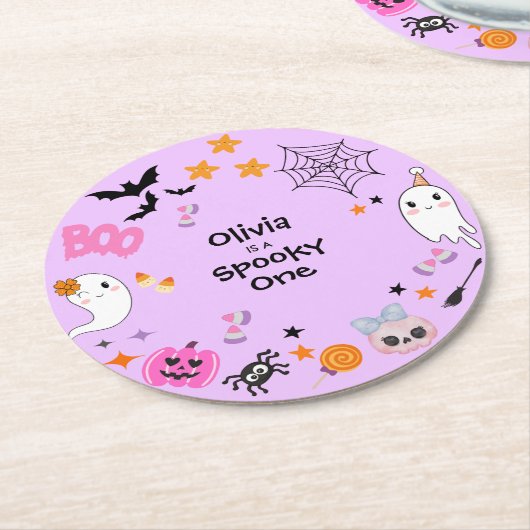 Purple Spooky One Cute Halloween 1st Birthday  Ronde Kartonnen Onderzetter (Gebogen)