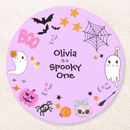 Purple Spooky One Cute Halloween 1st Birthday  Ronde Kartonnen Onderzetter (Voorkant)