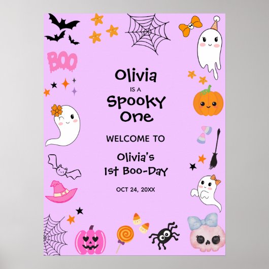 Purple Spooky One Halloween 1st Birthday Welcome  Poster (Voorkant)