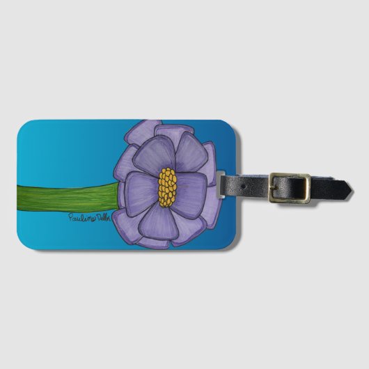 Purple Square Flower with Blue background Bagagelabel (Voorkant (horizontaal))