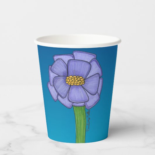 Purple Square Flower with Blue background Papieren Bekers (Achterkant)