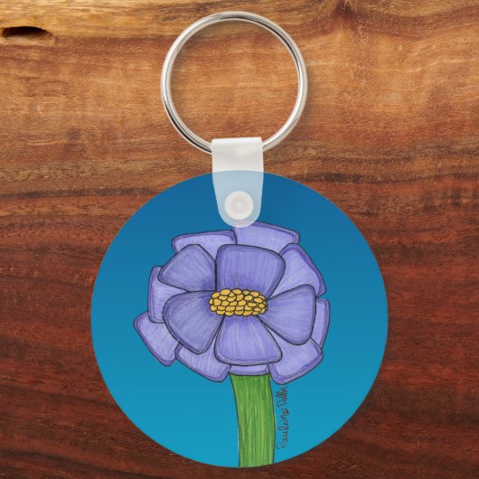 Purple Square Flower with Blue background Sleutelhanger (Voorkant)