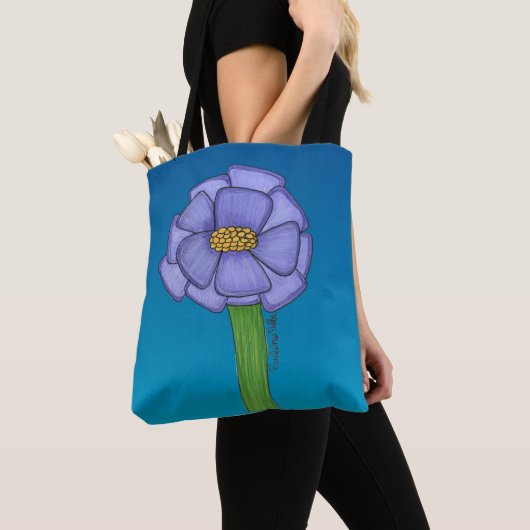 Purple Square Flower with Blue background Tote Bag (Dichtbij)