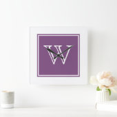 Purple Square Monogram Clock Vierkante Klok (Huis)