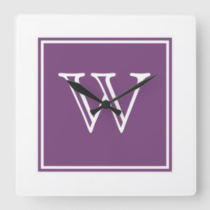 Purple Square Monogram Clock Vierkante Klok