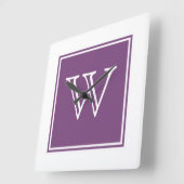 Purple Square Monogram Clock Vierkante Klok (Hoek)