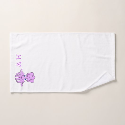 Purple Squid Design Monogrammed Bad Handdoek (Handdoek)