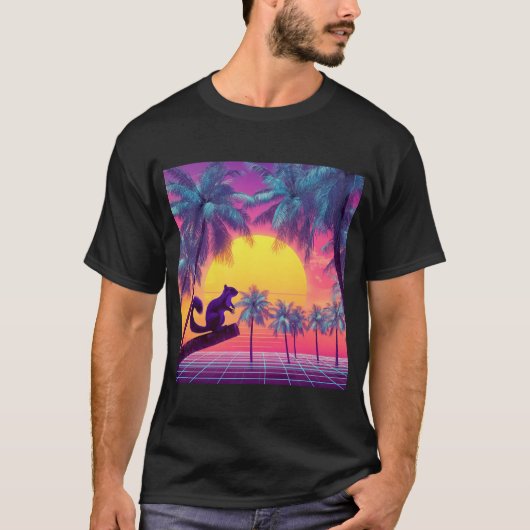 Purple Squirrel Over Neon Tropics T-shirt (Voorkant)