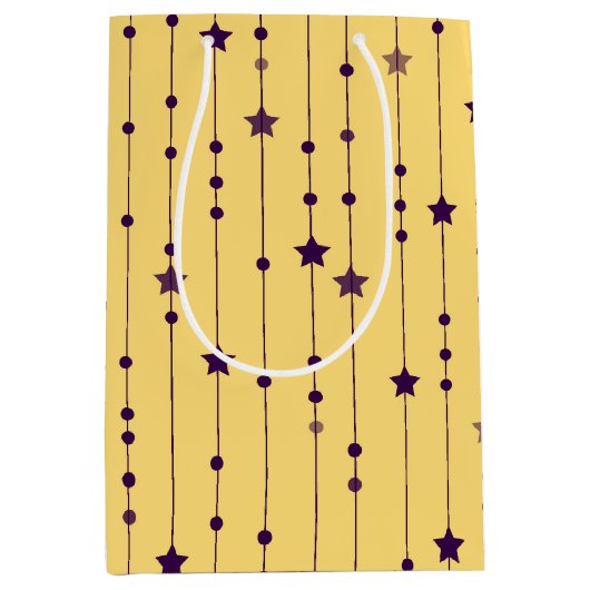 Purple Stars Yellow Pop Art Holiday Medium Cadeauzakje (Voorkant)