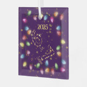 Purple String of Christmas Lights Gold Star 6 7  Glas Ornament (Voorkant links)