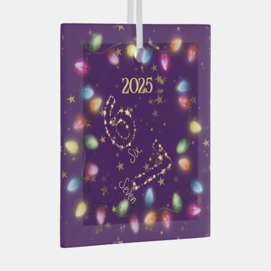 Purple String of Christmas Lights Gold Star 6 7 Glas Ornament (Voorkant Rechts)