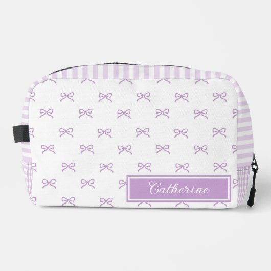 Purple Stripe Bow Pattern Coquette Cosmetic Toilettasje (Voorkant)