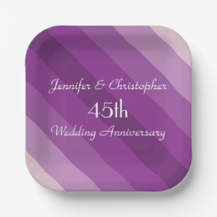 Purple Striped Plates, 45th Wedding Anniversary Papieren Bordje