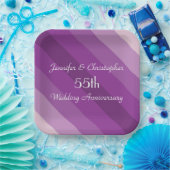 Purple Striped Plates, 55th Wedding Anniversary Papieren Bordje (Feest)