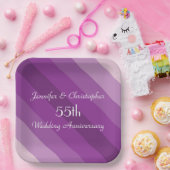 Purple Striped Plates, 55th Wedding Anniversary Papieren Bordje (Feest)