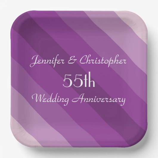Purple Striped Plates, 55th Wedding Anniversary Papieren Bordje (Voorkant)