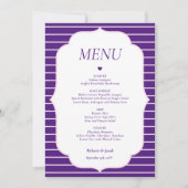 Purple Striped Wedding Menu Flat Card Kaart (Voorkant)