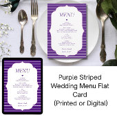 Purple Striped Wedding Menu Flat Card Kaart