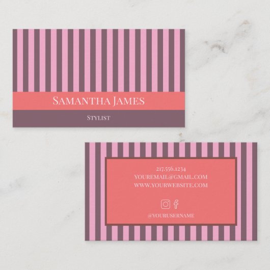 Purple Stripes Colorful Pink Orange Visitekaartje (Voorkant / Achterkant)