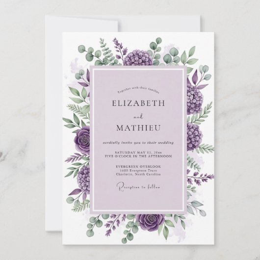 Purple Sublime Botanical Wedding Kaart (Voorkant)
