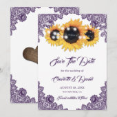 Purple Sunflower Floral Lace Rustic Wedding Save The Date (Voorkant / Achterkant)