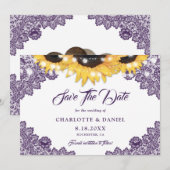 Purple Sunflower Floral Lace String Lights Wedding Save The Date (Voorkant / Achterkant)