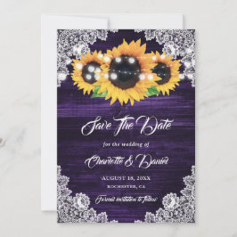Purple Sunflower String Lights Floral Lace Wood Save The Date