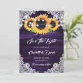 Purple Sunflower String Lights Floral Lace Wood Save The Date (Staand voorkant)