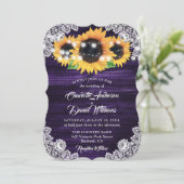 Purple Sunflower Wood Lace String Lights Wedding Kaart (Staand voorkant)