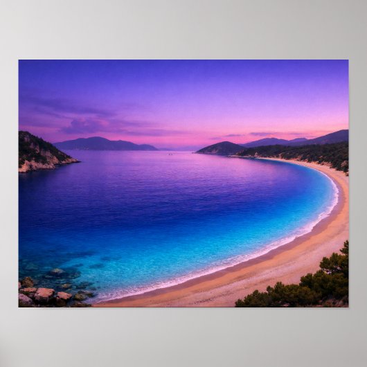 Purple Sunset Ocean Bay Poster - Vibrant Turquoise (Voorkant)