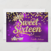 Purple Sweet 16 Birthday Diamond Tiara Carriage Kaart (Voorkant)