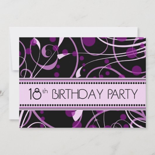 Purple Swirl 18th Birthday Party Invitation Cards Kaart (Voorkant)