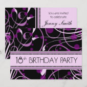 Purple Swirl 18th Birthday Party Invitation Cards Kaart (Voorkant / Achterkant)