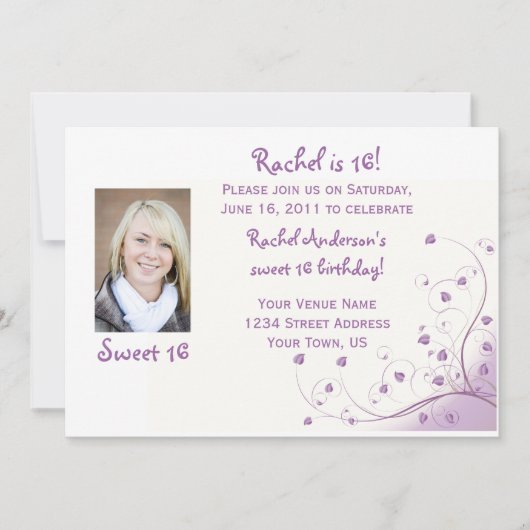 Purple Swirls Sweet 16 Birthday Invitation Kaart (Voorkant)