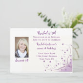 Purple Swirls Sweet 16 Birthday Invitation Kaart (Staand voorkant)