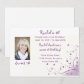 Purple Swirls Sweet 16 Birthday Invitation Kaart (Voorkant / Achterkant)