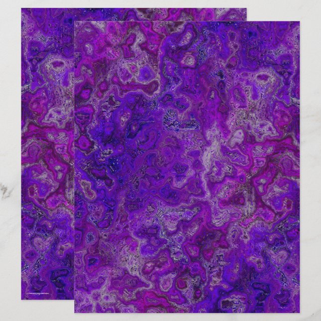 Purple Swirly Marble Scrapbook Paper 2-Sided Page (Voorkant / Achterkant)