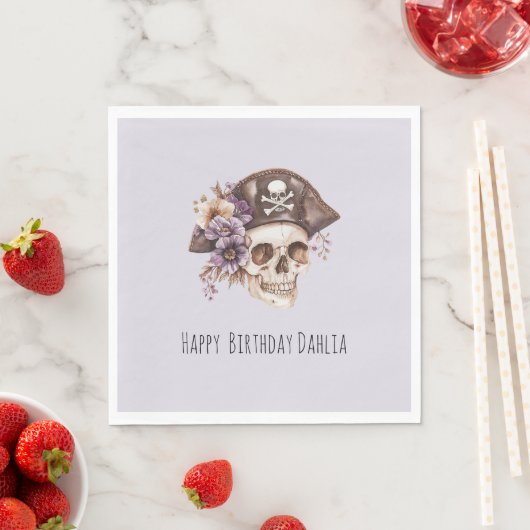 Purple Tan Floral Skull Birthday Servet (Insitu)