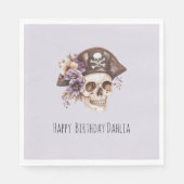 Purple Tan Floral Skull Birthday Servet (Voorkant)
