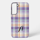 Purple Tartan Plaid Monogram Design Samsung Galaxy Hoesje (Achterkant)
