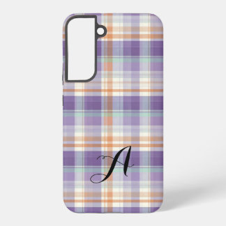 Purple Tartan Plaid Monogram Design Samsung Galaxy Hoesje