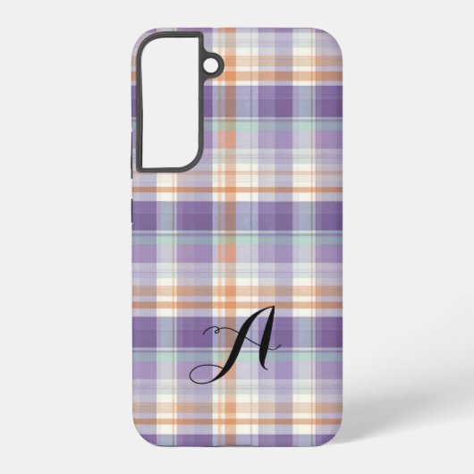 Purple Tartan Plaid Monogram Design Samsung Galaxy Hoesje (Achterkant)