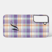 Purple Tartan Plaid Monogram Design Samsung Galaxy Hoesje (Achterkant horizontaal)