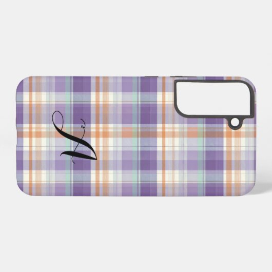 Purple Tartan Plaid Monogram Design Samsung Galaxy Hoesje (Achterkant horizontaal)