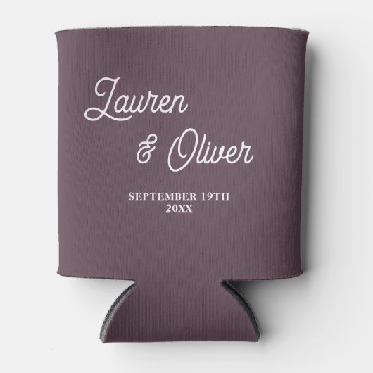 Purple Taupe Script Minimalist Wedding Blikjeskoeler (Voorkant)
